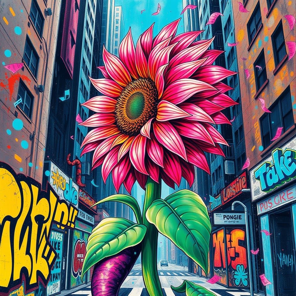 Sunflower Siren in Vibrant Urban Oasis