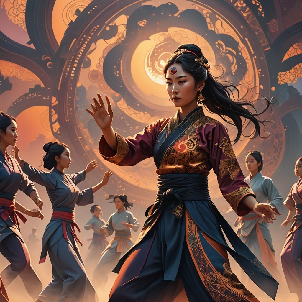 Vibrant Oriental Warrior Goddess in Fractal Splendor