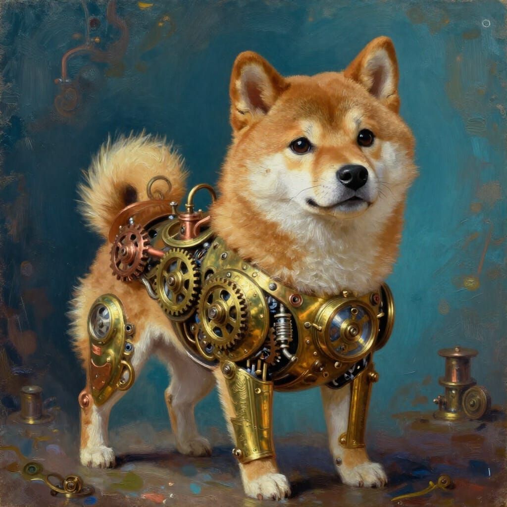 Steampunk Shiba Inu in Oil Painting Style