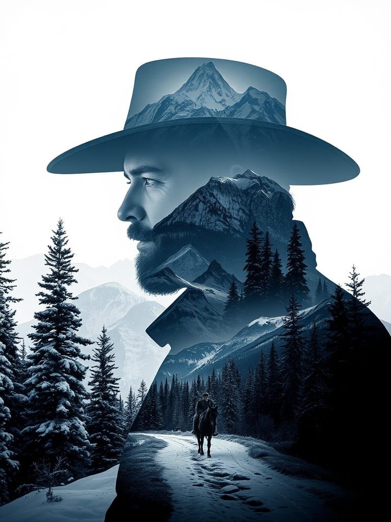 Arthur Morgan Double Exposure in Winter Landscape