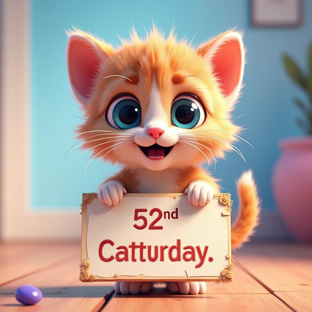 Charming Kitten Celebrates Caturday with Vibrant Sign