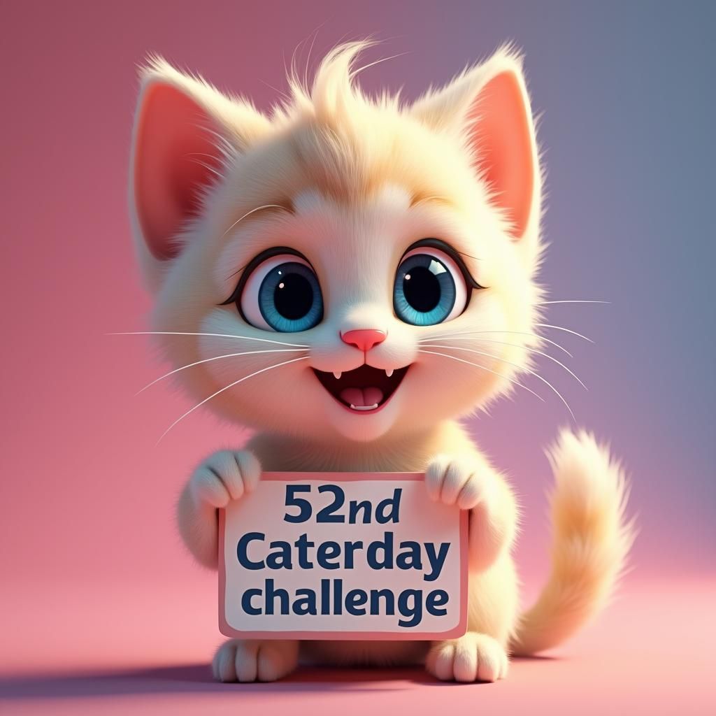 Cute Kitten Celebrates Caturday Challenge as 3D Digital Art