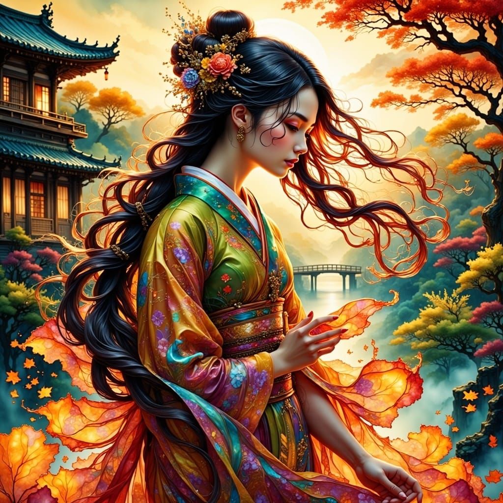 Ethereal Princess in Heian-Era Elegance, Inspired by Japanes...