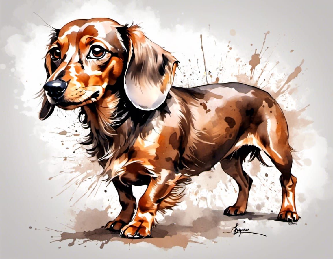 Cyberpunk-Style Graffiti Dachshund Standing in White Backgro...