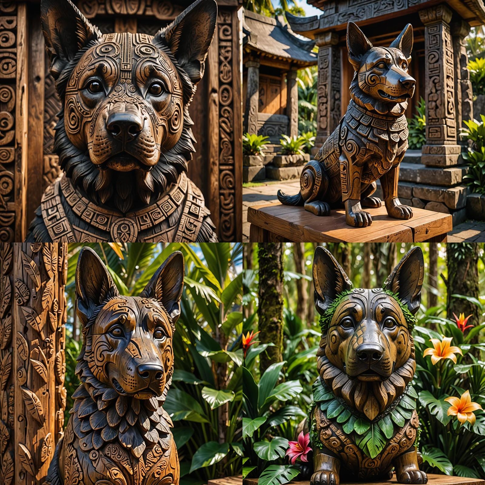 Polynesian Tiki Statue with German Shepherd Dog Face