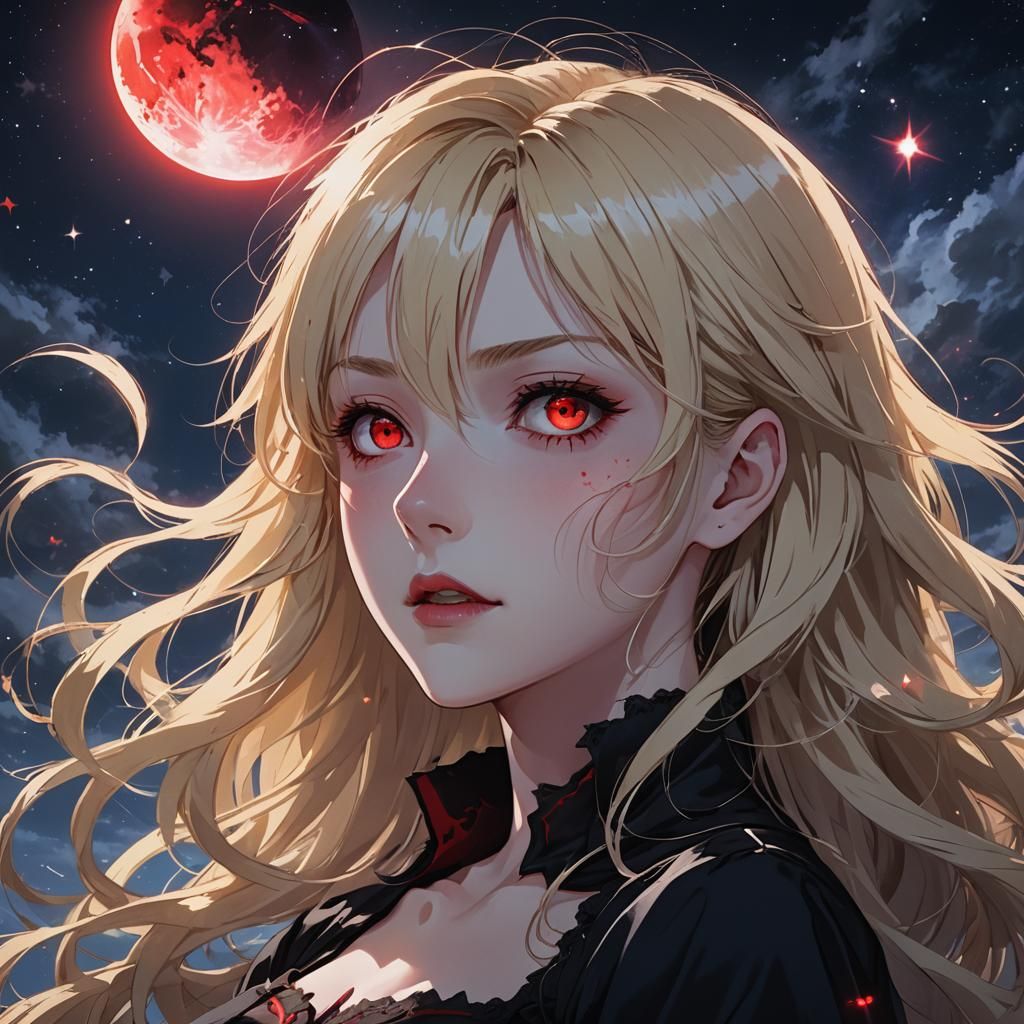 Vibrant Vampire Portrait in Japanese Anime Style