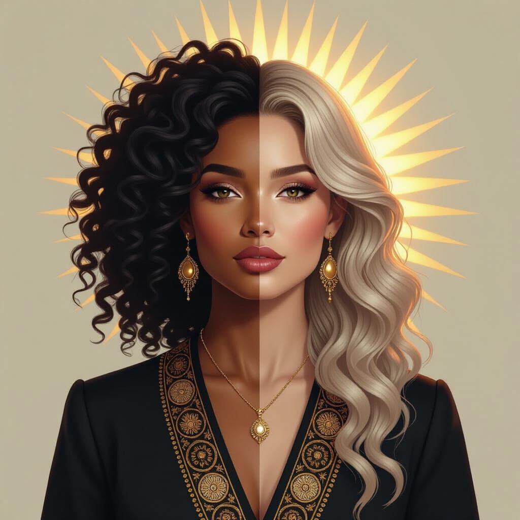 Harmonious Portrait of Dual Heritage as Oil Painting