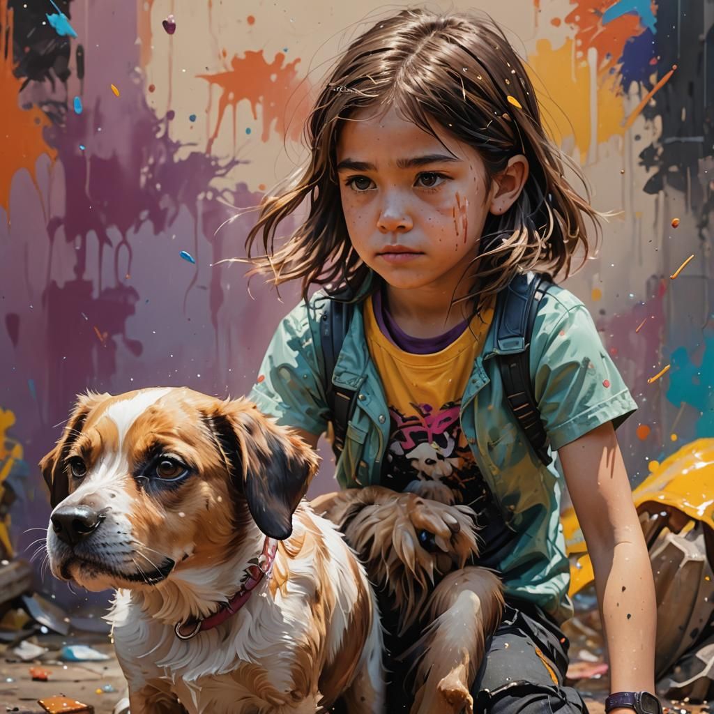 Little Girl and Faithful Companion in Hyperrealistic Scene