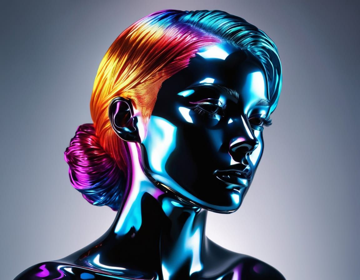 Vibrant Liquid Metal Portrait in Iridescent Hues