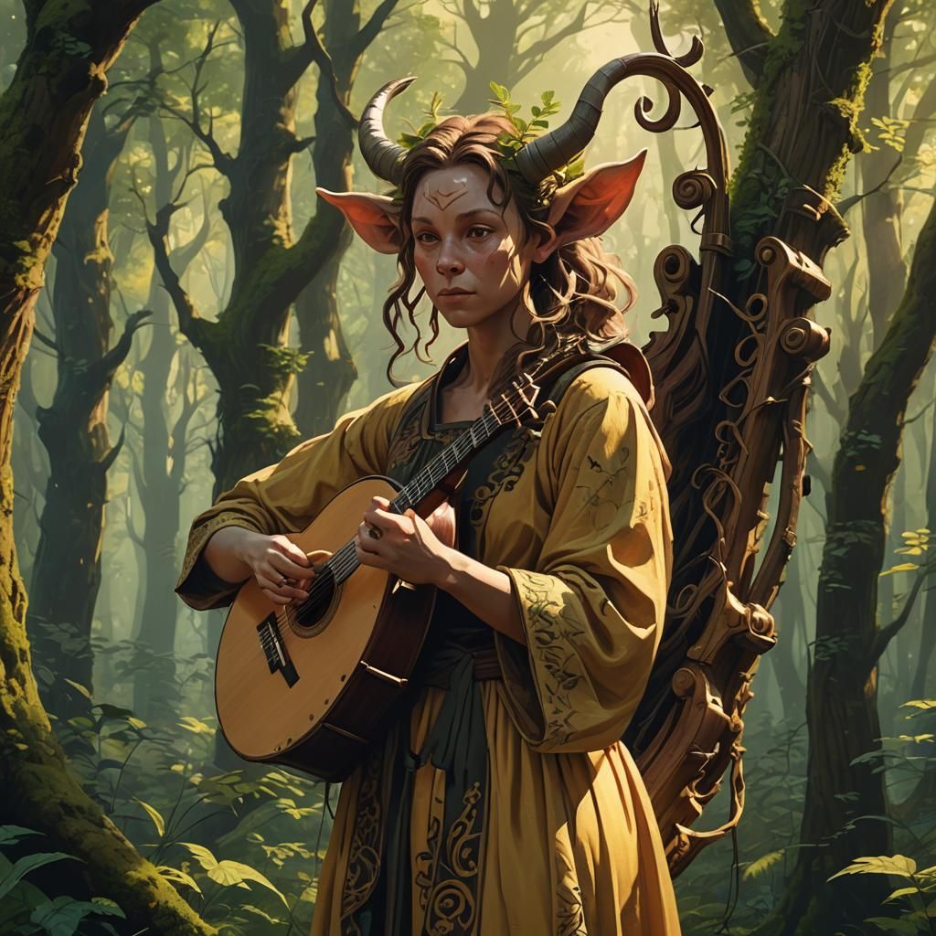 Ethereal Female Satyr in Vibrant Forest Robes