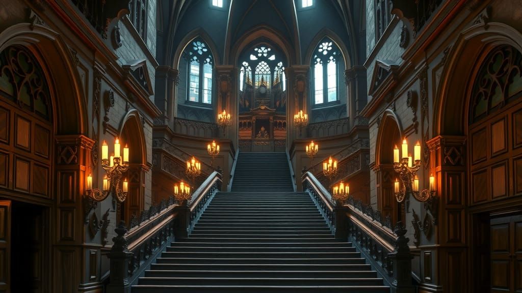 Hogwarts Grand Staircase in Gothic Revival Style