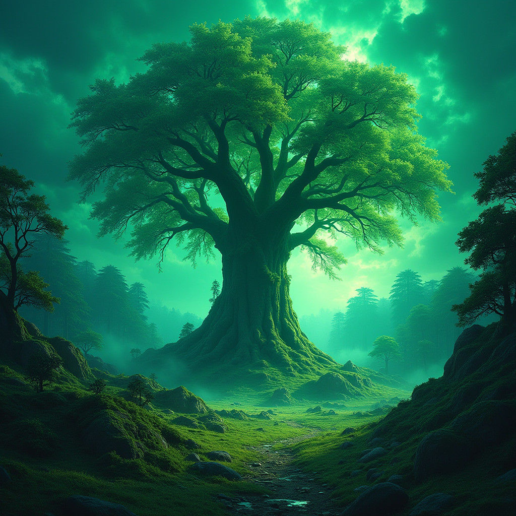 Surreal Green Forest in Vibrant Matte Painting Style