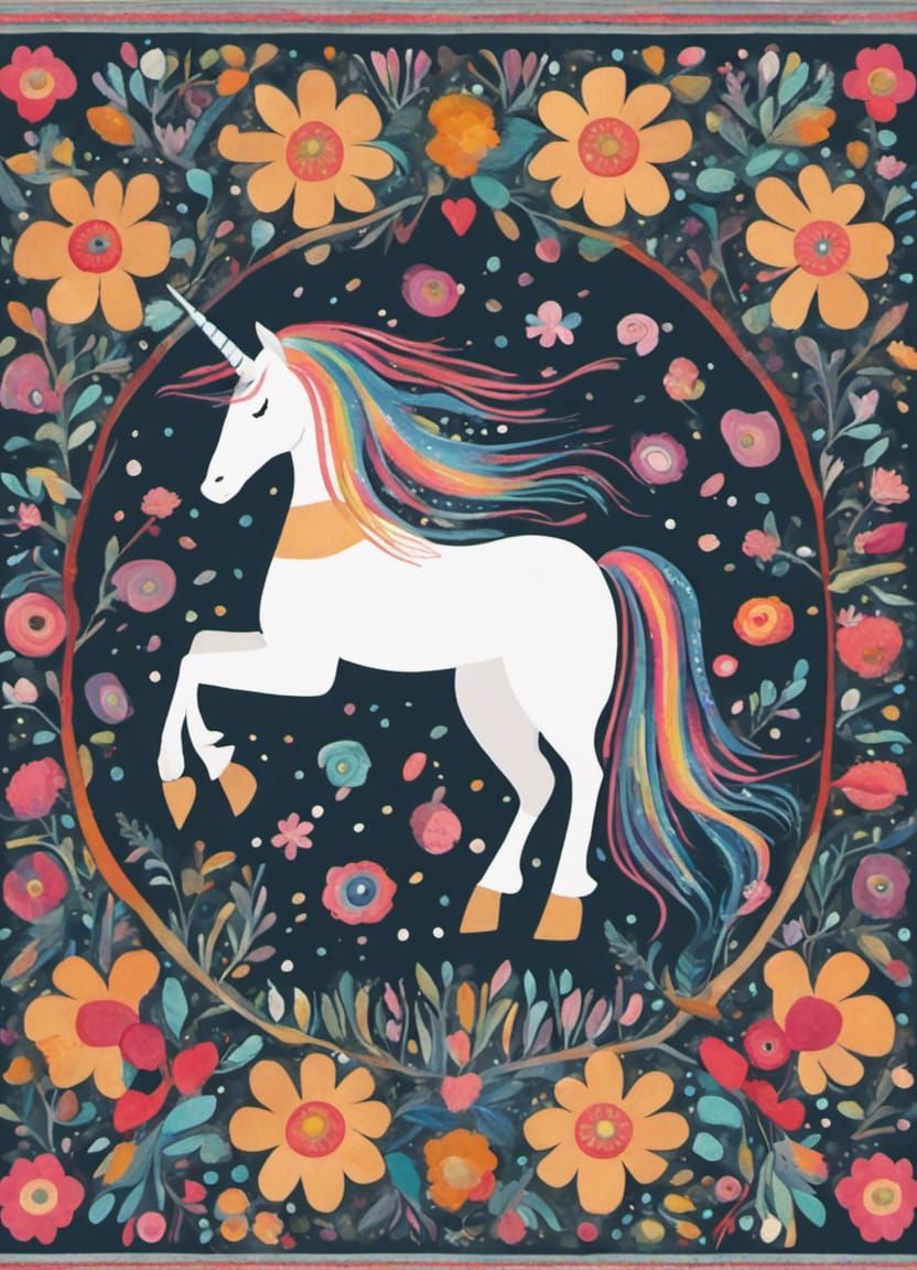 Whimsical Folk Art Unicorn