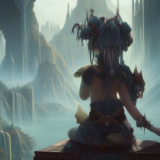 Goddess of Earth Ruling Over Enchanted Landscape in Vibrant...