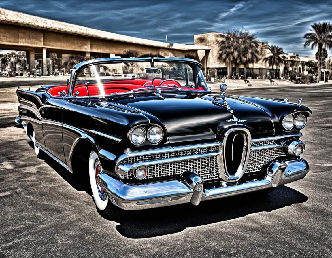Vintage 1958 Black Edsel Convertible in Stunning Hyperrealis...