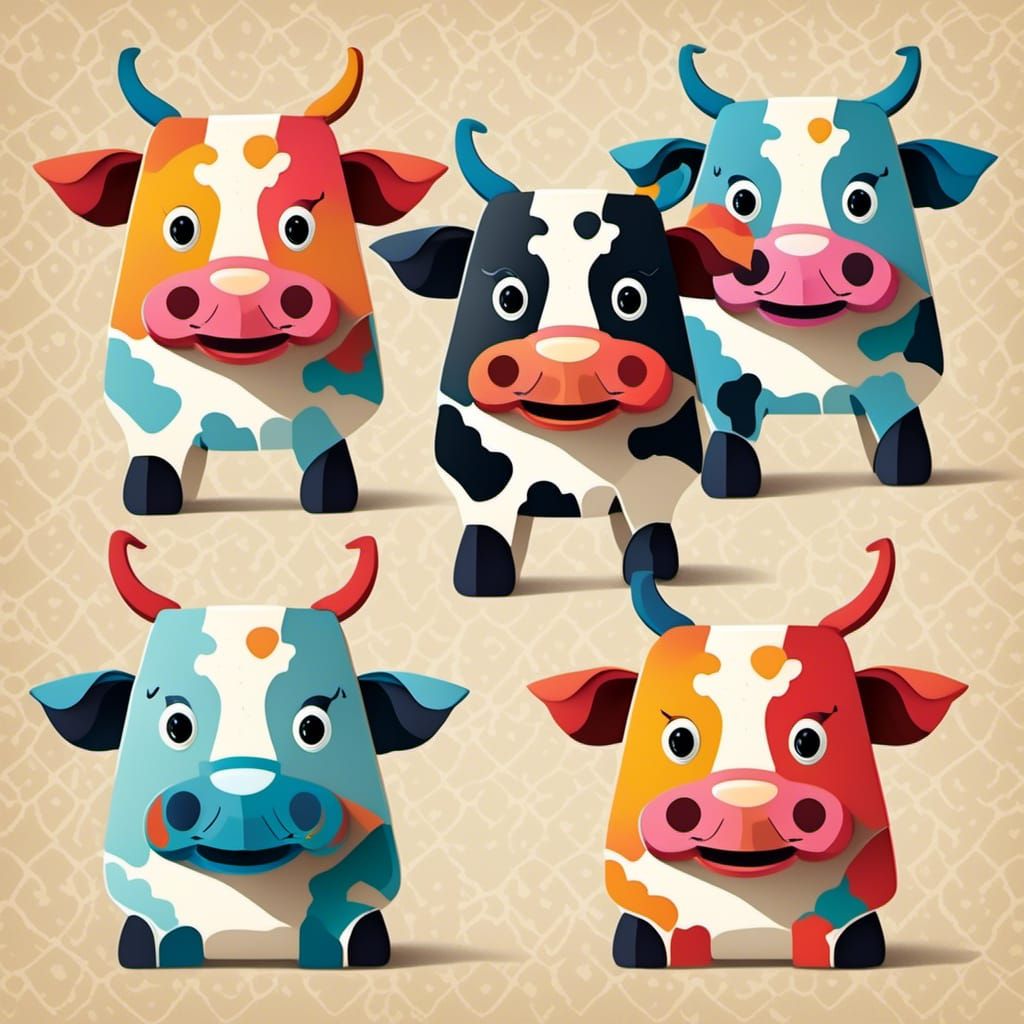 Humorous Papercut Cows on a Colorful Milk Carton