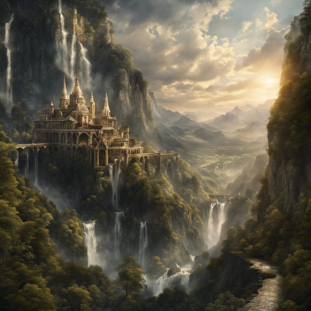 Epic Rivendell Landscape in Maximalist Digital Art