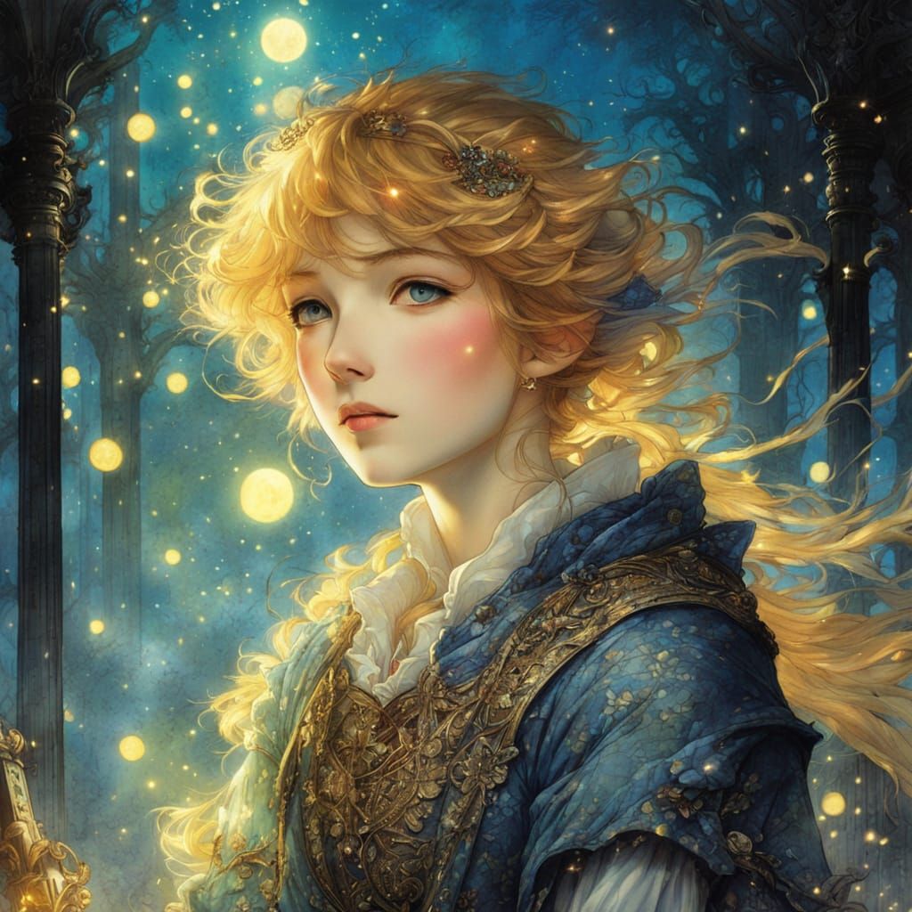 Enchanted Woman Among Sparkling Lights