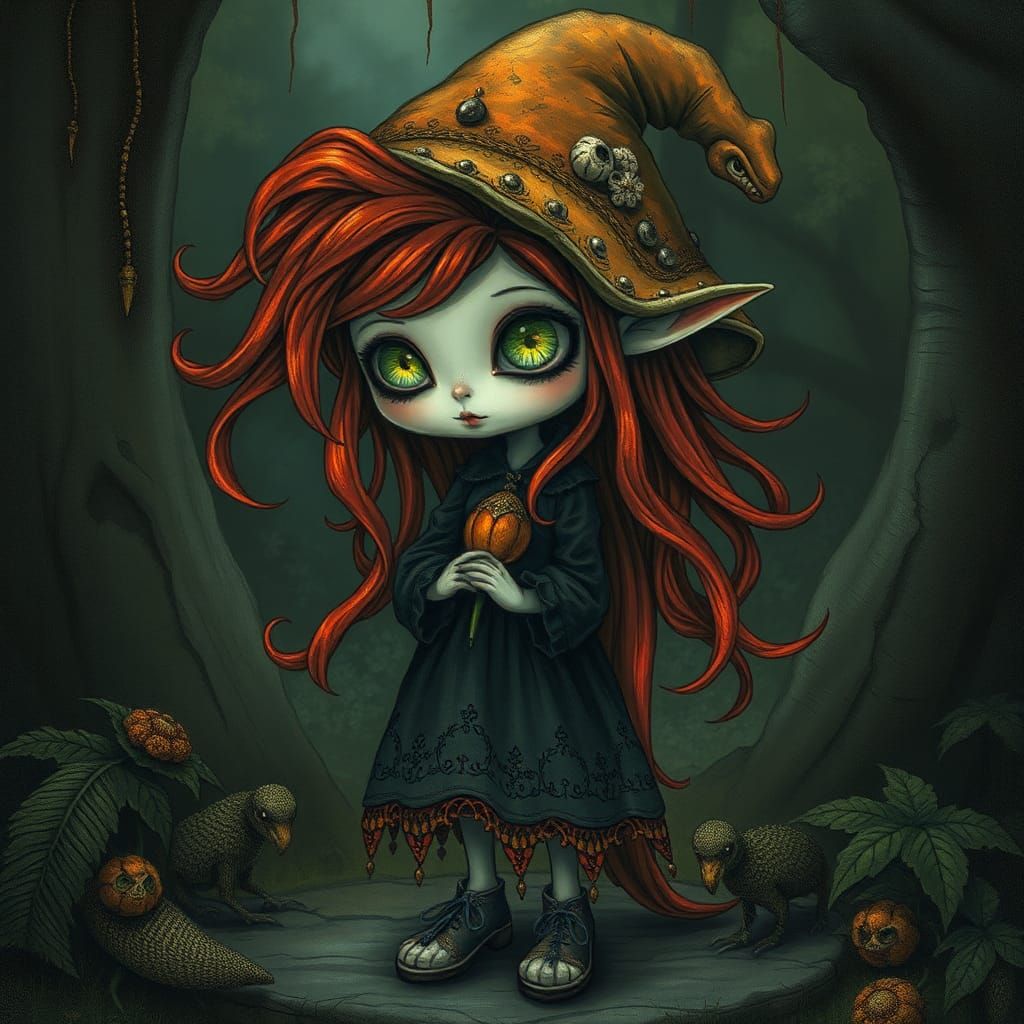 Sweet Witch in a Haunting Gothic Setting