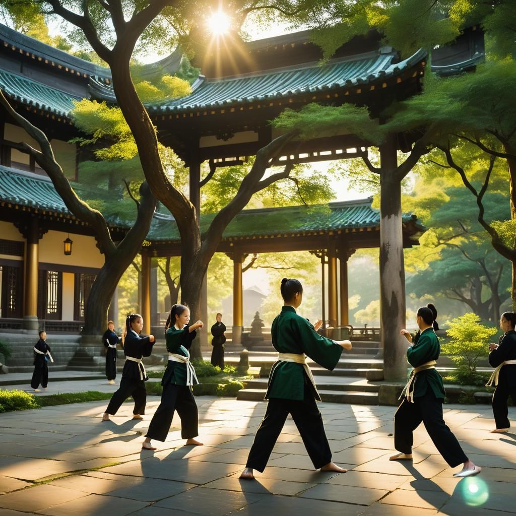 Students Train in Grand Courtyard of Soaring Jade Sect Acade...