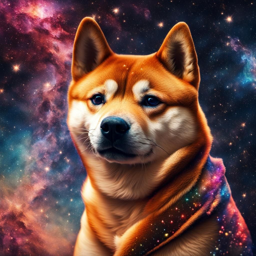 Shiba Inu Set Adrift in a Vibrant Cosmos with Hyperrealistic...
