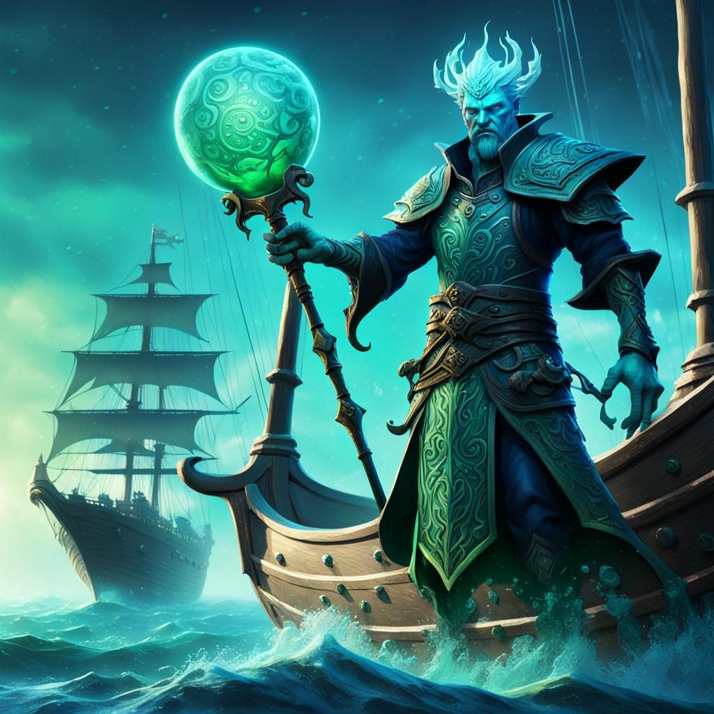 Fantasy Water Warlock Embarks on Quest as Mace Wields Oceani...