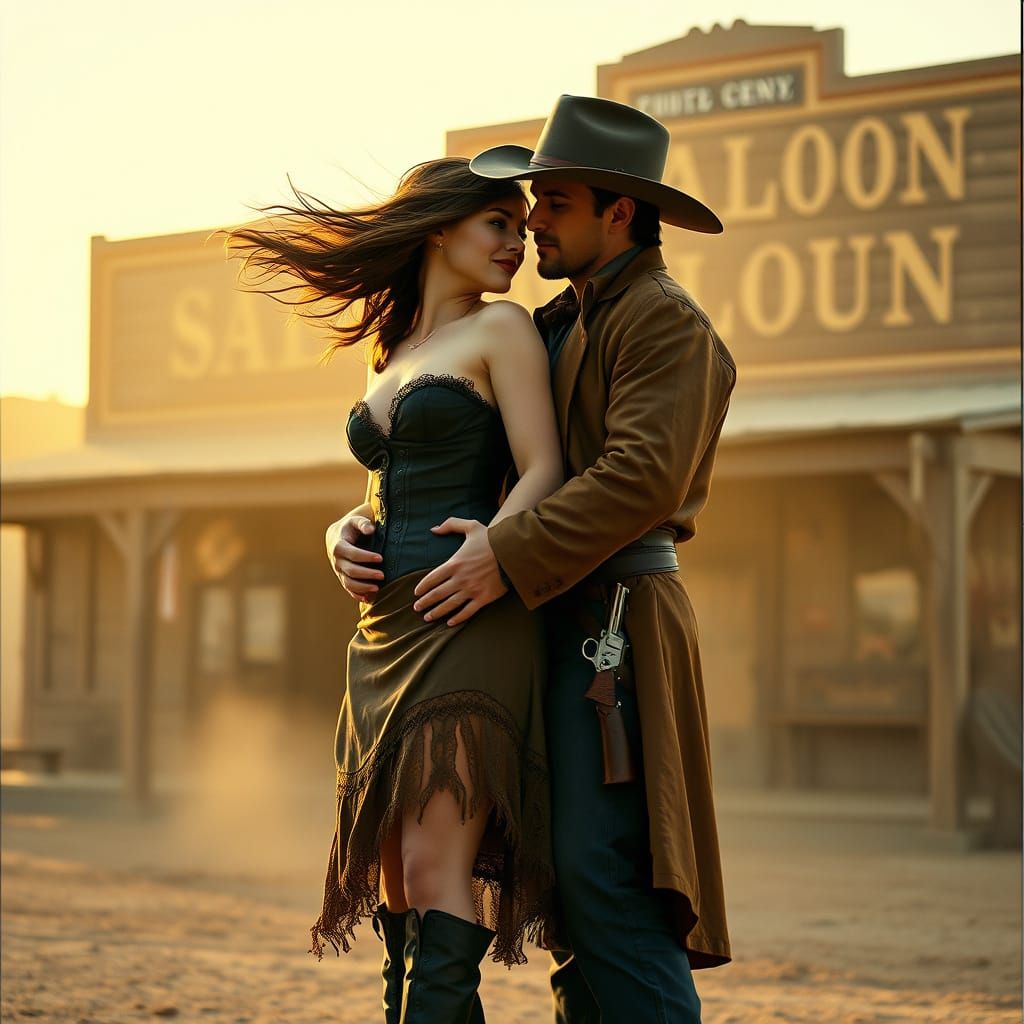 Romantic Western Couple at Golden Hour