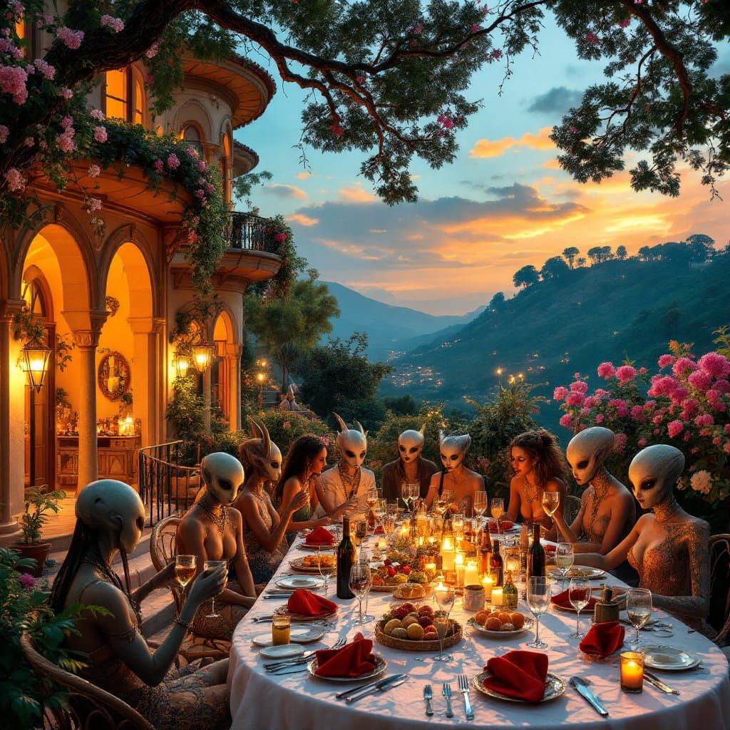 Chic Party Scene in Terraced Hillside Home