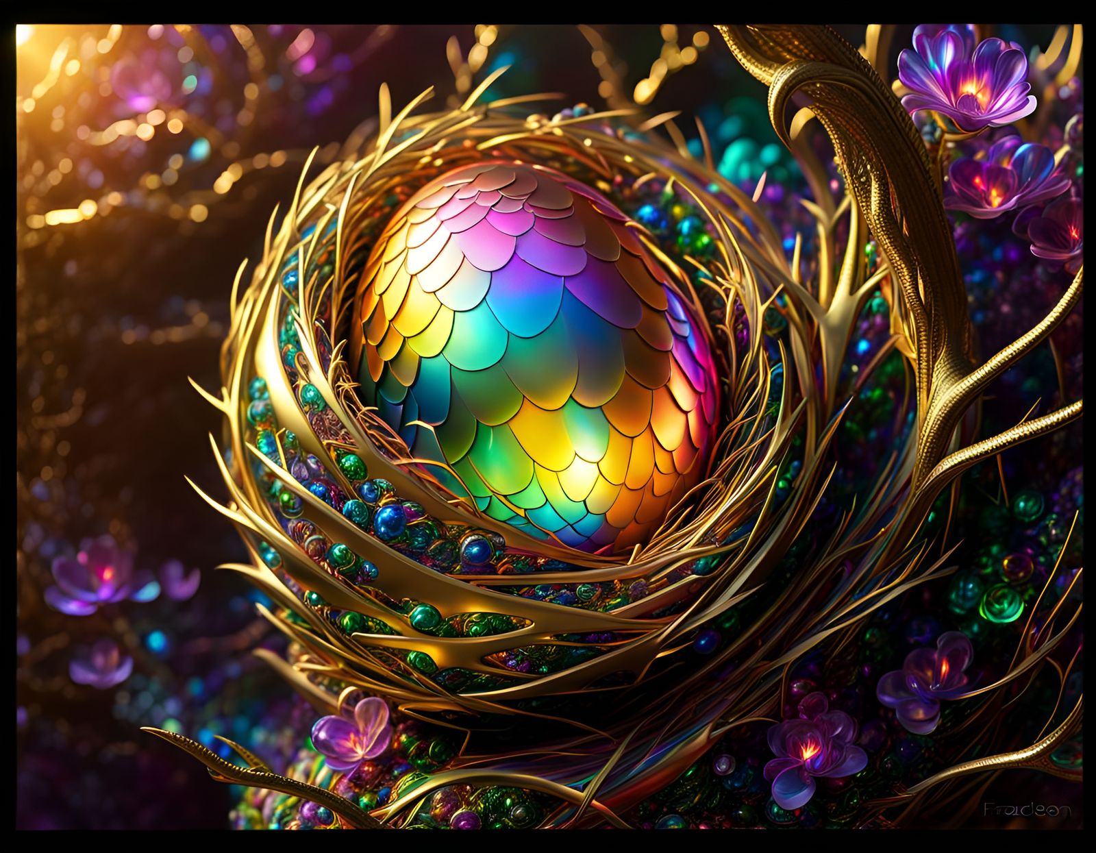Dragon Egg in Vibrant Golden Nest