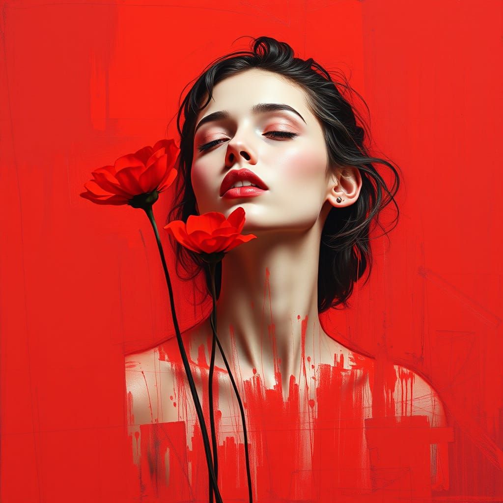 Vivid Red Expressionist Art