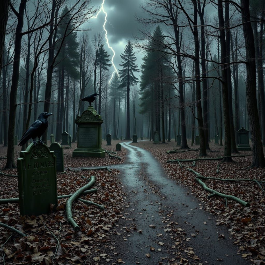 Night Path to Cemetery in Dark Fantasy Style