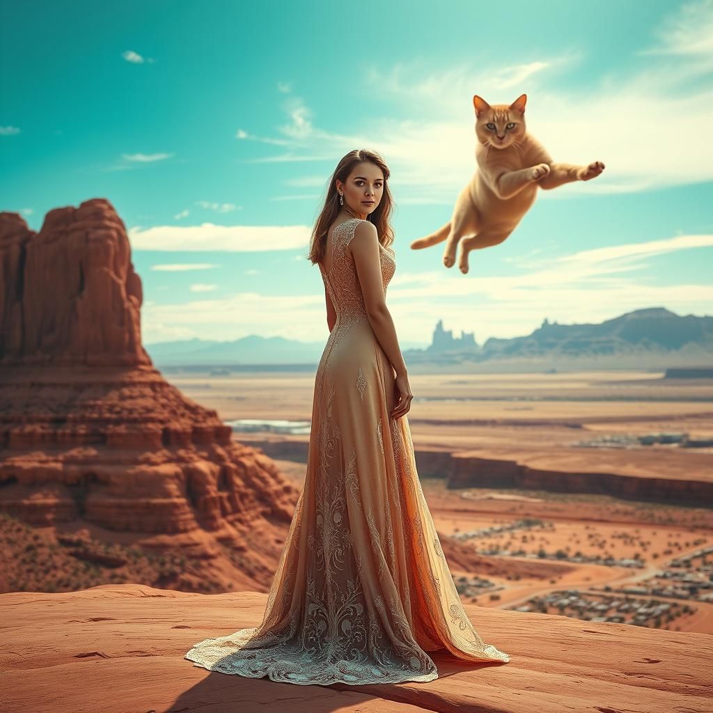 Regal Goddess Defies Gravity with Majestic Flying Cat