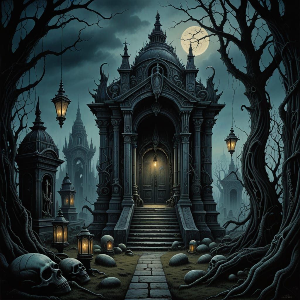 Surreal Twilight of a Haunting Victorian Graveyard