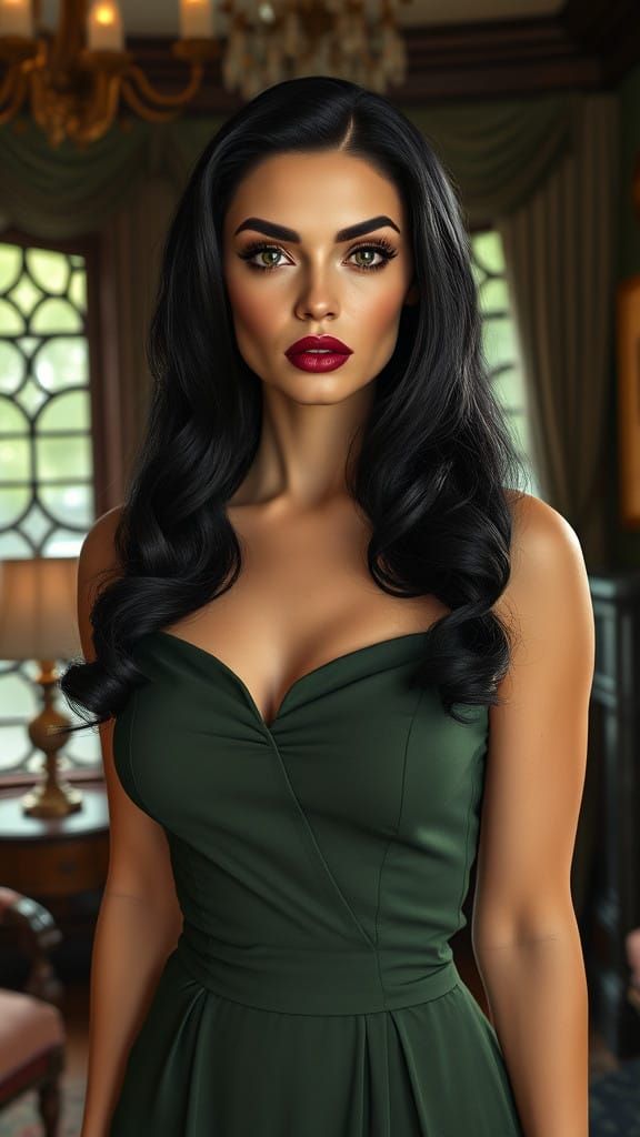 Sophisticated Mafia Matriarch in Vintage Gown, Brooklyn Brow...