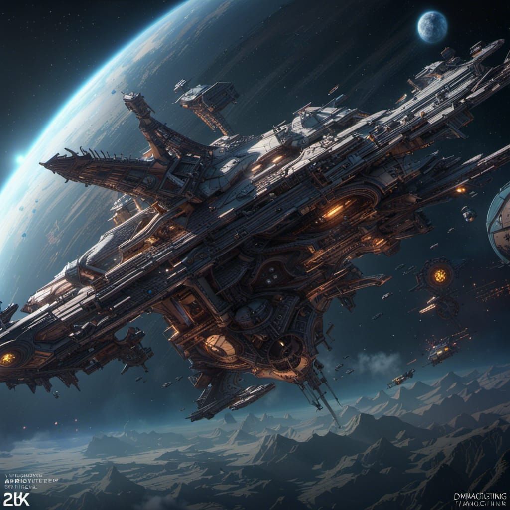 Epic Space Odyssey in Dark Fantasy Art Style