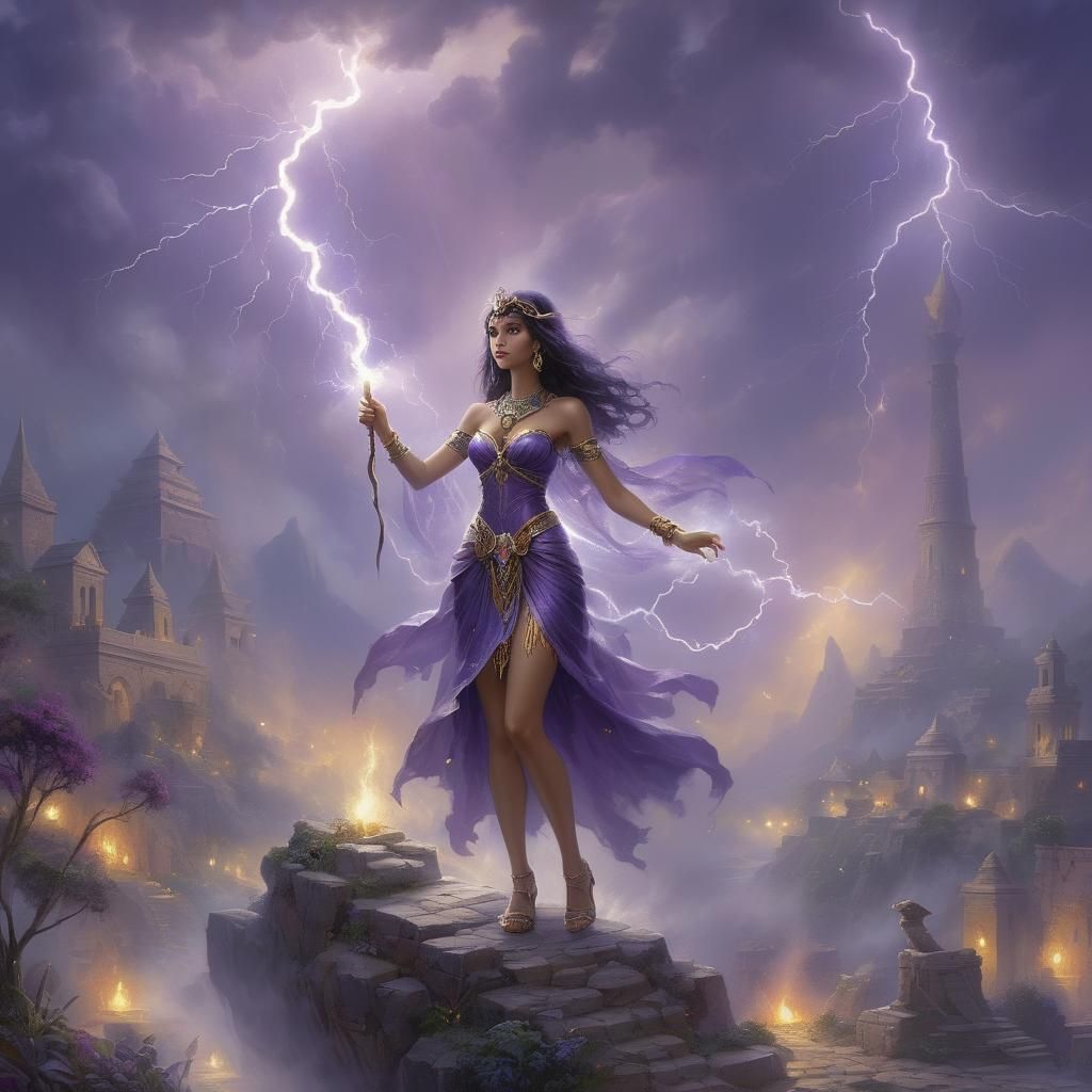 lightning, Egyptian witch, purple, bast, phoenix