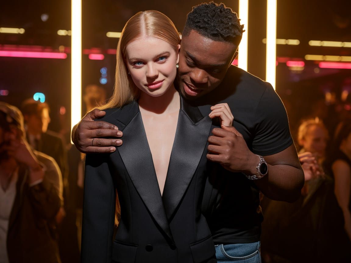 Countess Embraces Rapper in Neon-Lit Club