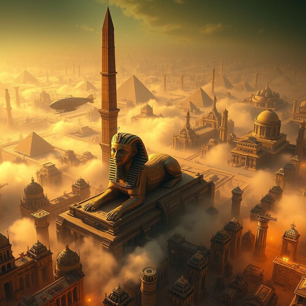 Steampunk Neo-Gothic Egyptian Wonders in Cinematic Panorama