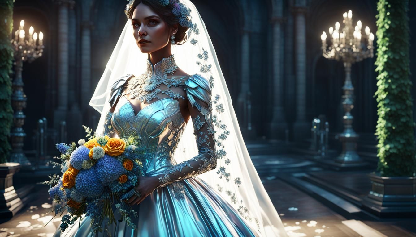 Ethereal Bride in Iridescent Metal Wedding Gown