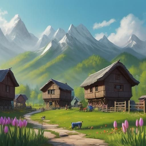 Springtime in a Serene Mountain Village