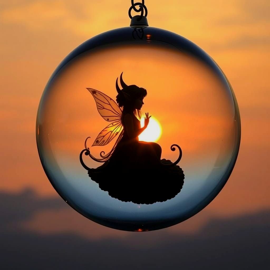 Enchanting Elf in Glass Orb at Sunset
