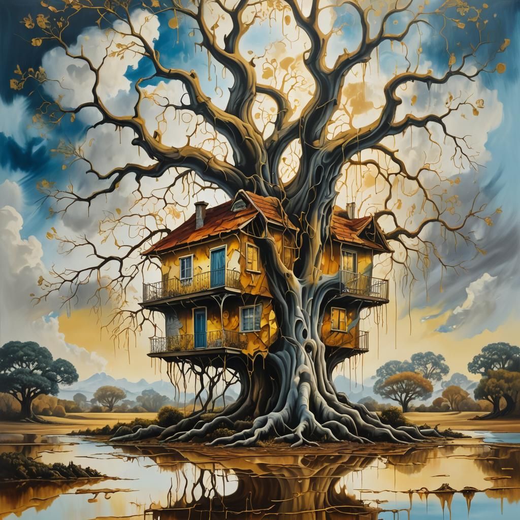 Surreal Dreamhouse Melts into a Twisted Tree Scene