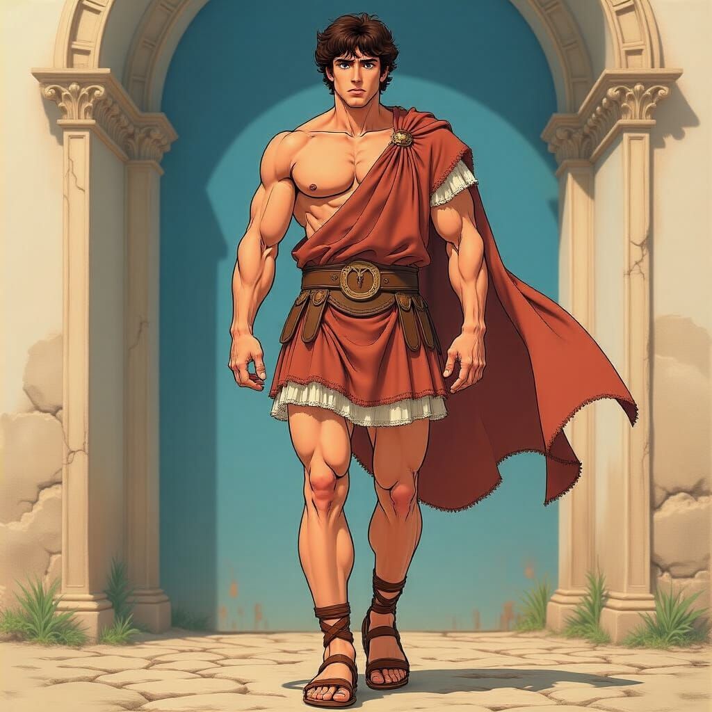 Muscular Roman Plebeian Man and Woman in Anime Style