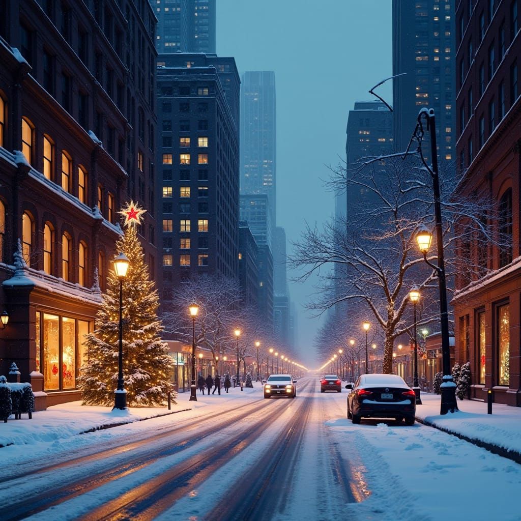 Chicago Christmas Windows in Vibrant Oil Painting Style