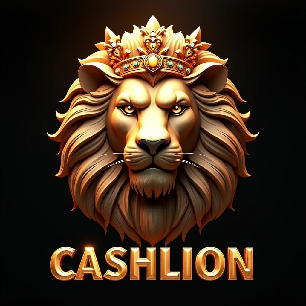 Golden Lion in Money Crown Emblem in 3D Rendered Digital Art