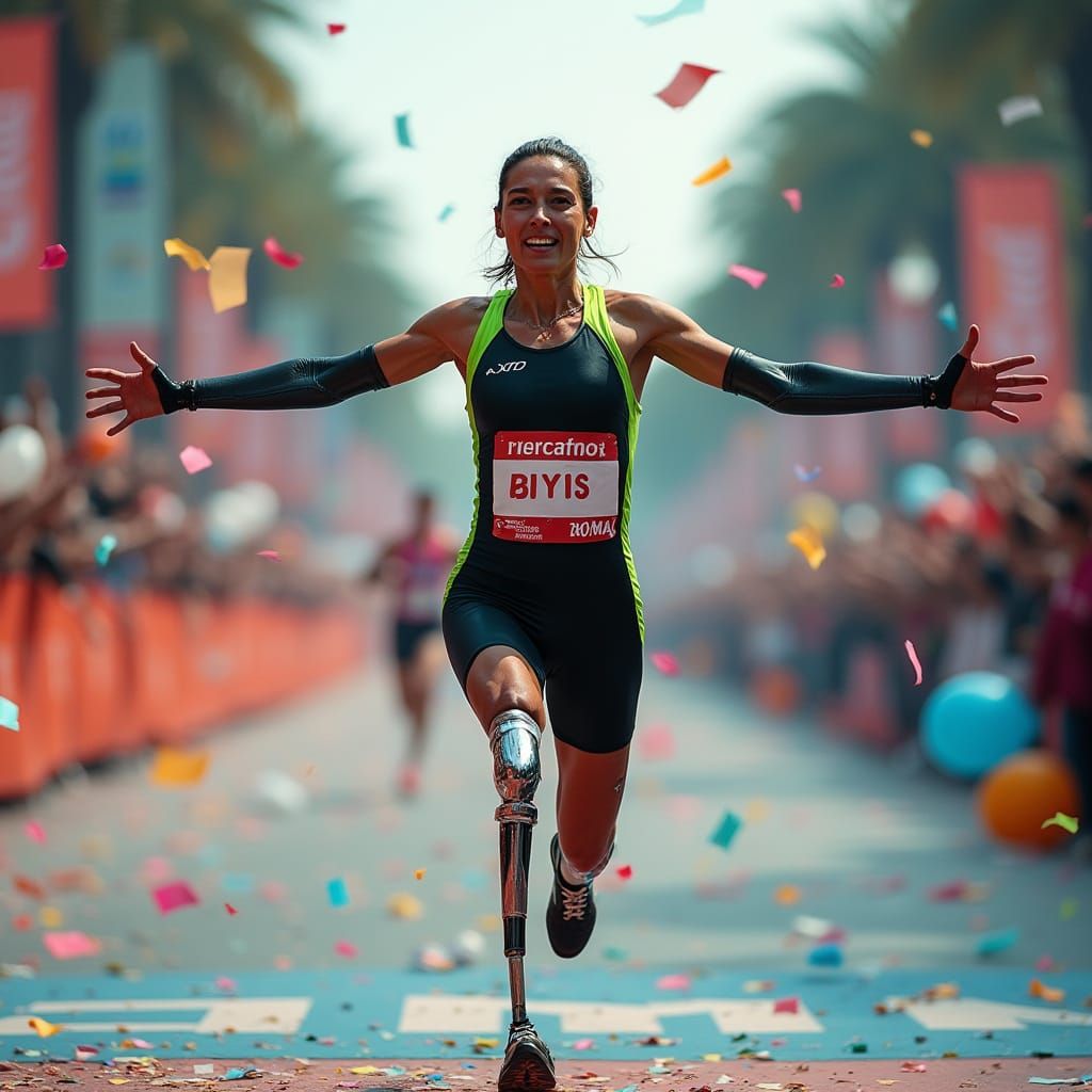 Triumphant Prosthetic Runner Crosses Finish Line in Vibrant ...