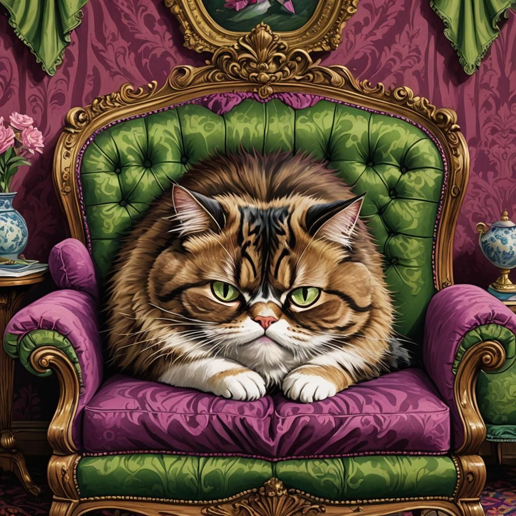 Furry Frenemy Tears Up Victorian Sofa in Bold, Bright Colors