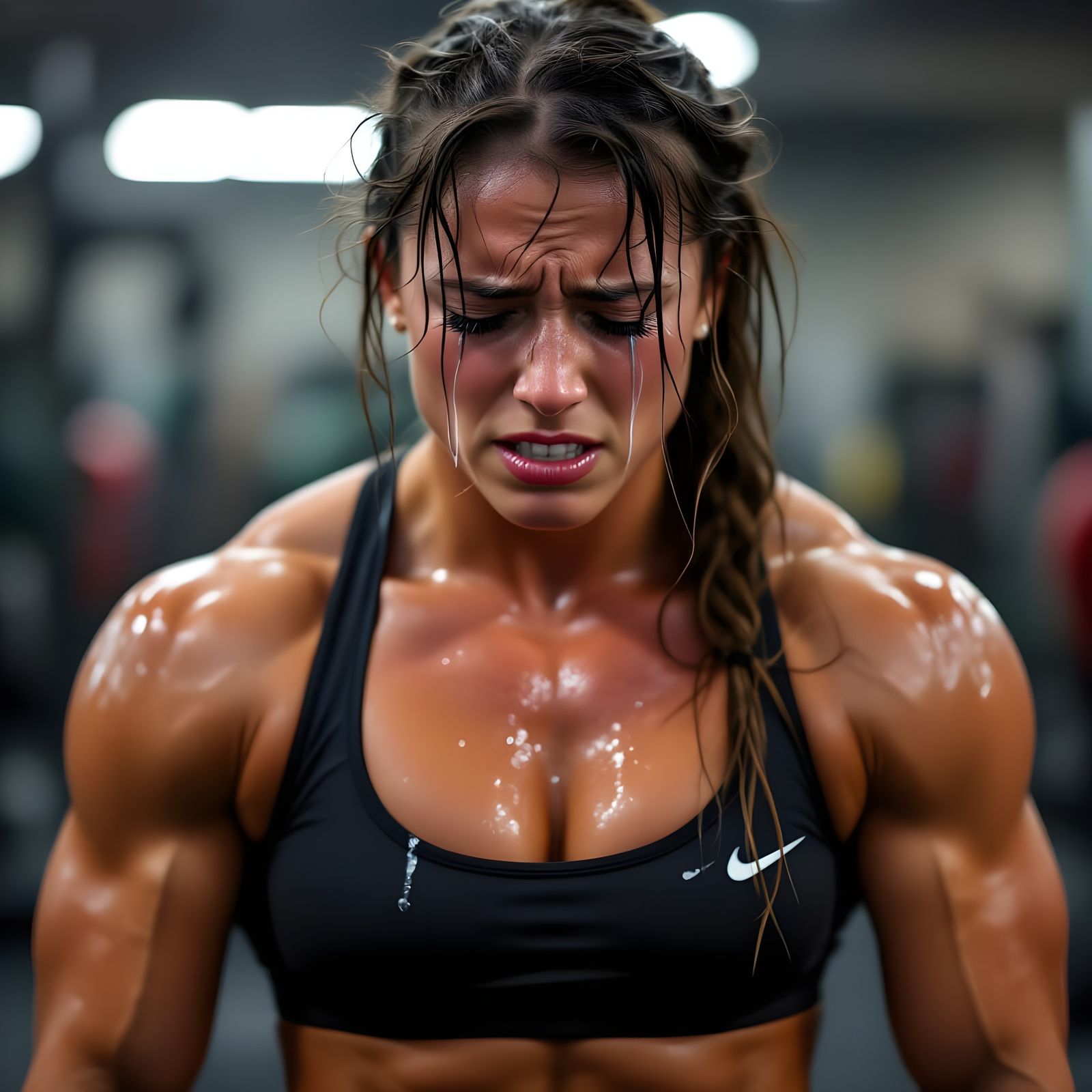 Bodybuilder's Agony: A Hyperrealistic Portrait of Defeat