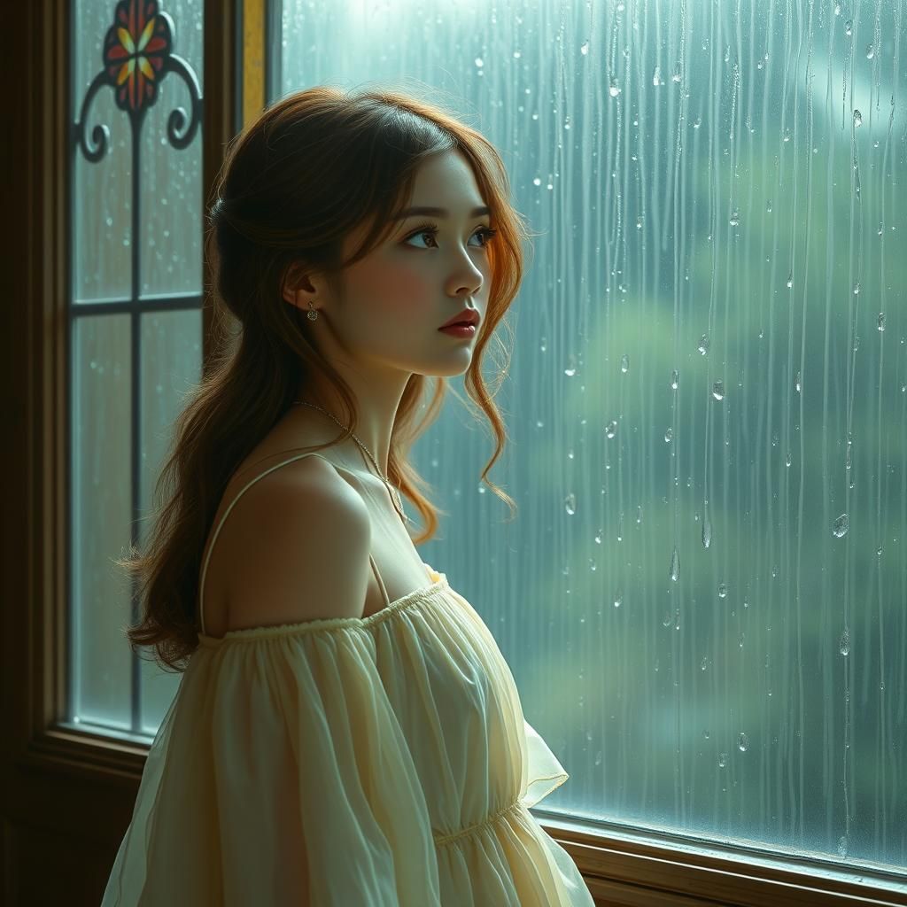 Contemplative Young Woman in Ethereal Atmosphere