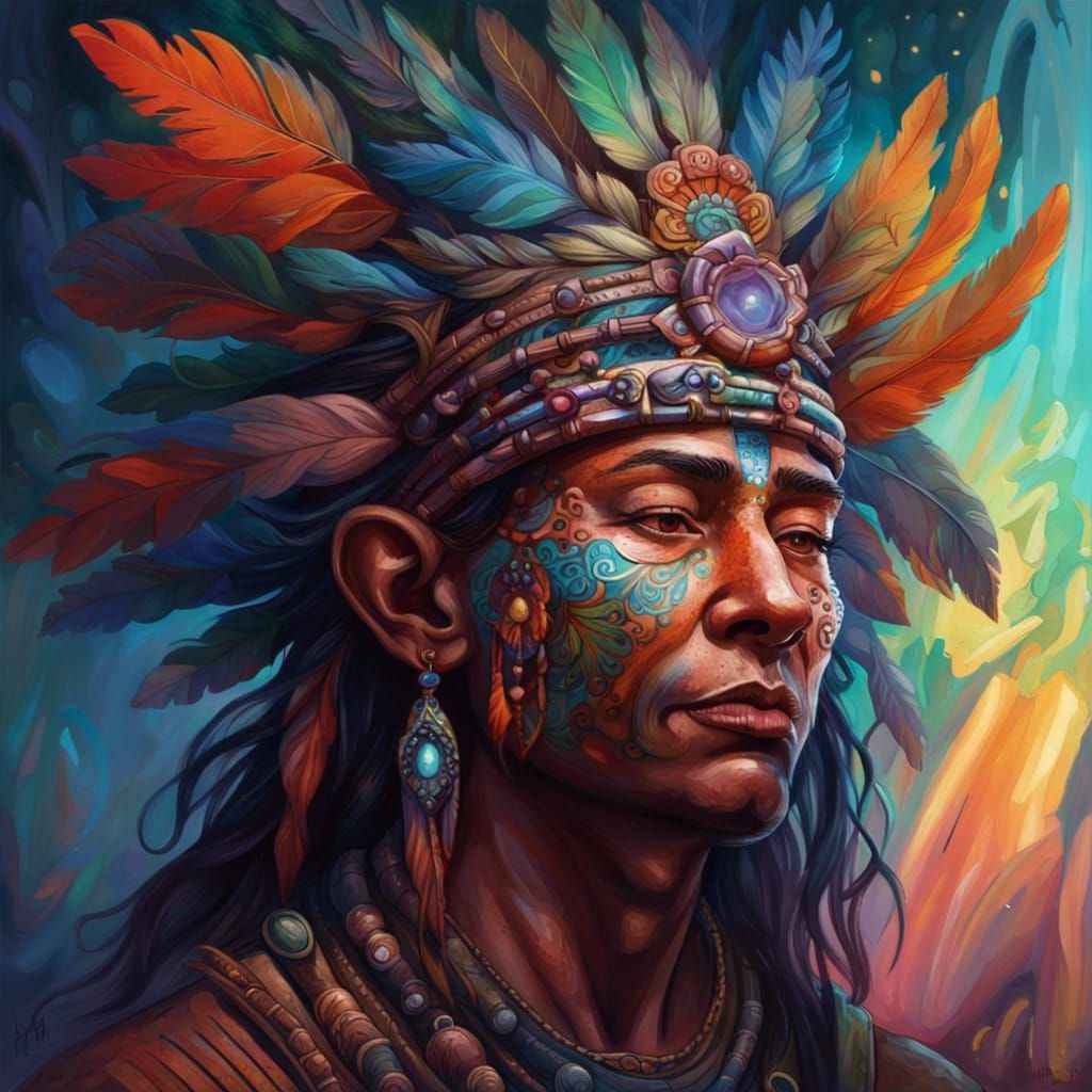 Ethereal Warrior Shaman in Vibrant, Whimsical Fantasy Portra...